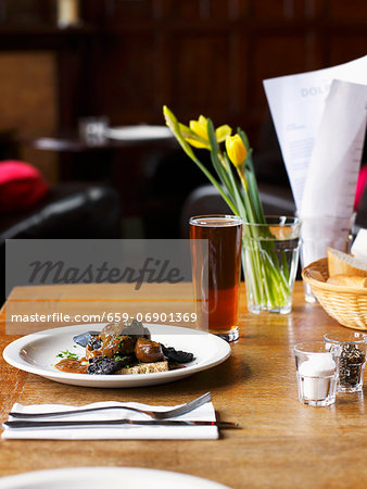 Lunch with beer in a pub