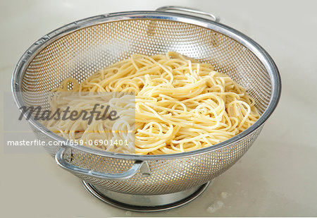 Cooked Spaghetti in a Strainer