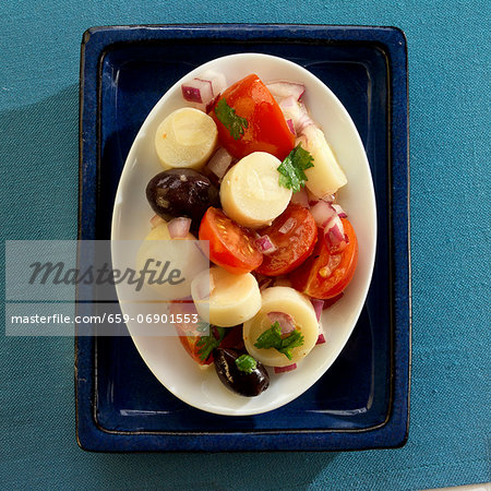 Brazilian Hearts of Palm Salad with Tomato, Olives and Onion