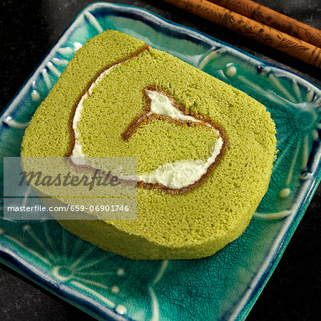 Japanese Green Tea Roll Wheat Cake with Chocolate and Butter Cream