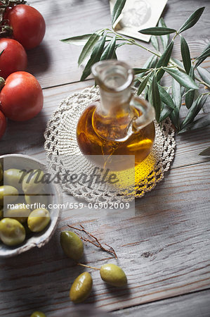 Olive oil in a glass carafe
