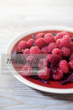 Raspberries with salad leaves Raspberries with salad leaves