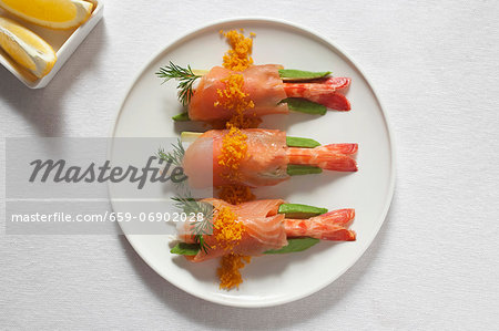 Avocado, prawn and salmon bites