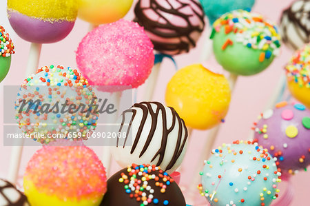 Colourful cake pops with assorted decorations