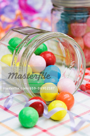 Colorful gum balls in a glass jar