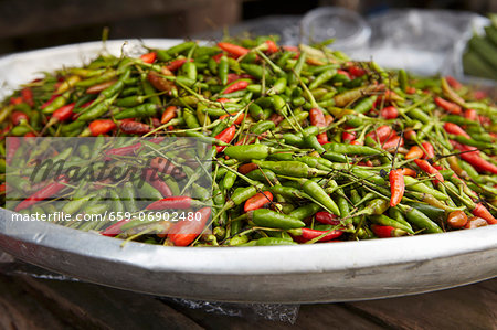 Chili peppers, red and green