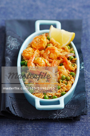 Rice with peas and prawns