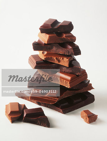 A stack of assorted chunks of chocolate