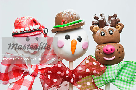 Father Xmas, Snowman and reindeer Christmas cake pops on sticks