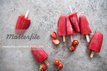 Strawberry and tomato ice lollies