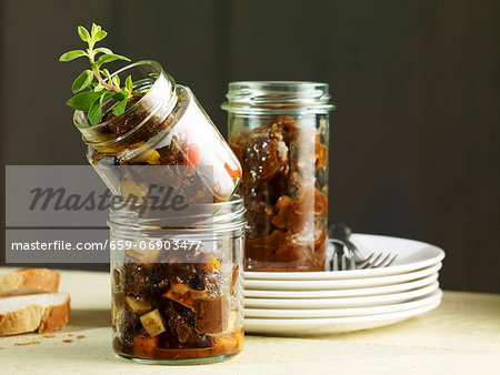 A trio of goulash in preserving jars