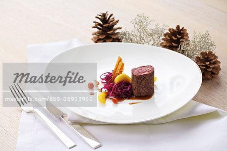Saddle of venison with red cabbage and apple, for Christmas