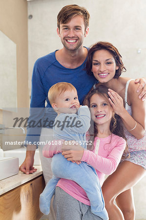 Happy family in a bathroom