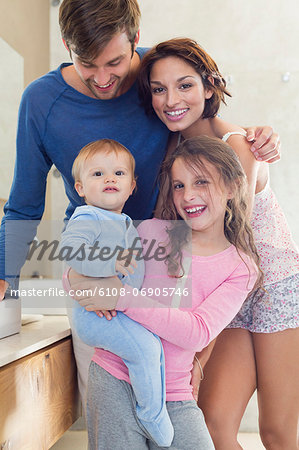 Happy family in a bathroom