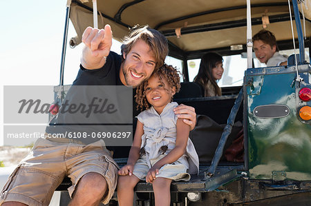 Family traveling in a SUV