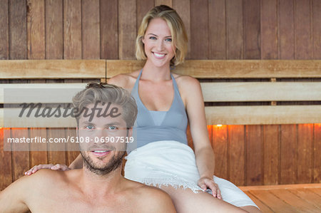 Portrait of a couple in a sauna