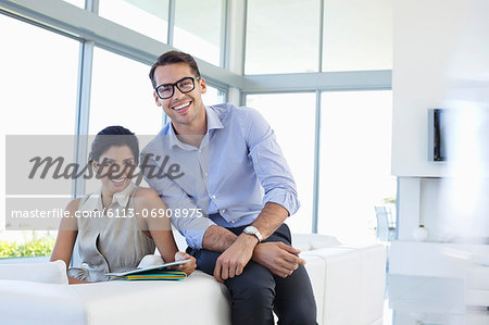 Business people smiling in office