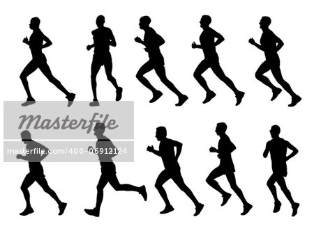 10 high quality marathon runners silhouettes - vector