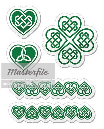 Embroidery heart and clover traditional patterns isolated on white