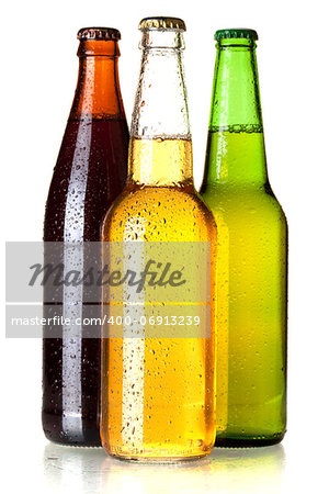 Beer collection - Three beer bottles. Isolated on white background