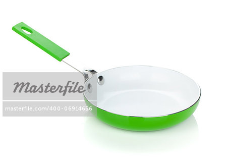 Green colored frying pan. Isolated on white background