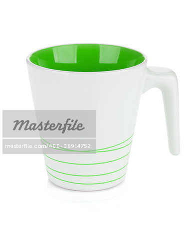 White mug, green inside. Isolated on white background