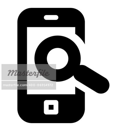 Cell phone with magnifying glass icon