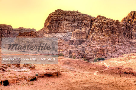 View of ancient tombs carved in the rock in Petra, Jordan