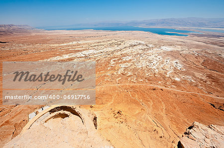 View to the Dead Sea from the Ruins of the Fortress Masada, Israel.