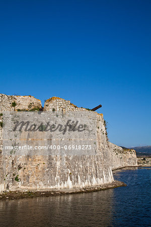 Wall of the Saint Mavra's Castle at Lefkada in Greece