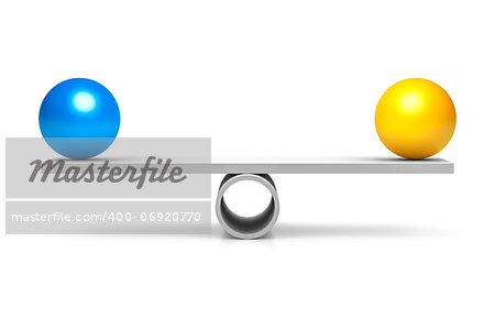 A blue and yellow ball at a balance