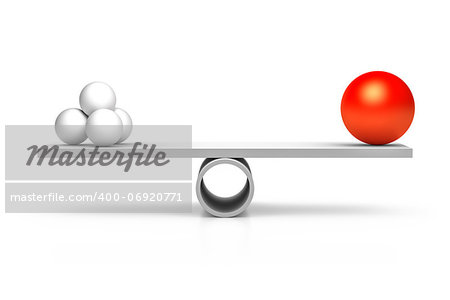 A red and four white balls at a balance