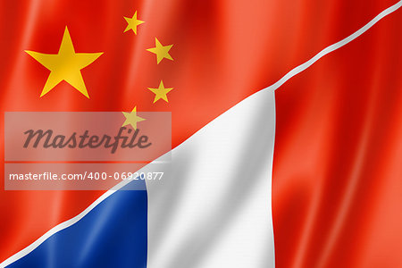 Mixed China and France flag, three dimensional render, illustration