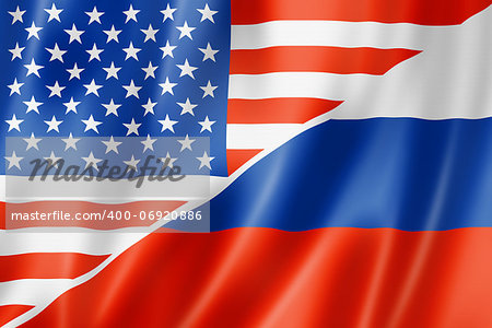 Mixed USA and Russia flag, three dimensional render, illustration