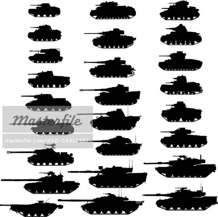 Detailed Vector Illustration Of Tanks Silhouette. Isolated On White