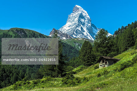 The Matterhorn seen from the village Zermatt, Switzerland