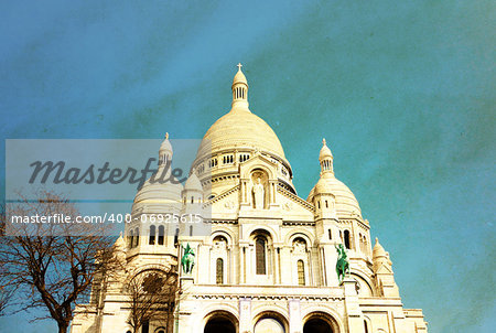 Retro Sacre-Coeur church in Montmartre,paris