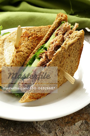 Tuna sandwich with cucumber and lettuce