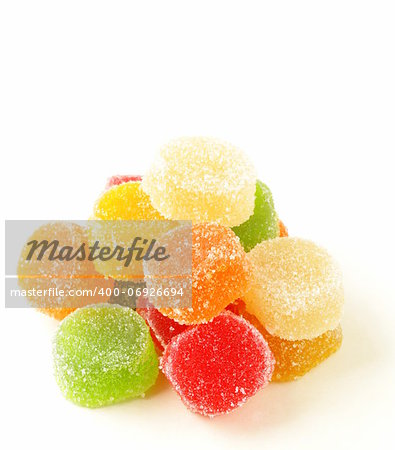 colorful jujube (gelatin candy) on a white background