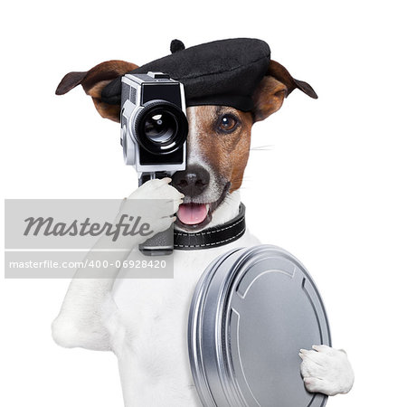 movie director dog with a vintage camera