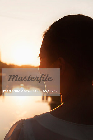 Silhouette of Woman's Face at Sunset
