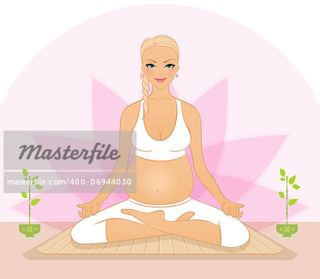 Vector illustration of Pregnant woman doing yoga exercises