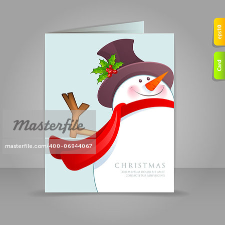 Vector illustration of Gift card with funy snowman