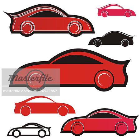 Set of seven red and black sport cars icons