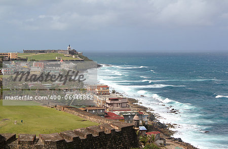 A portion of the old wall of the Fortress San Felipe de Morro, guarding the coastline of San Juan, Puerto Rico