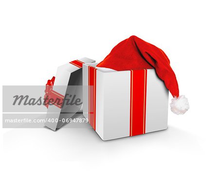 Christmas gift box and santa hat