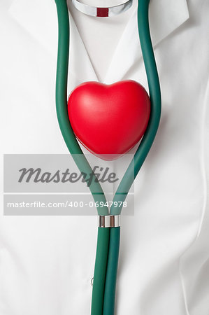 Physician with a red heart and stethoscope