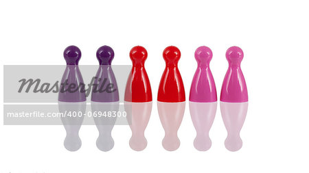 Different colored pawns isolated on a white background