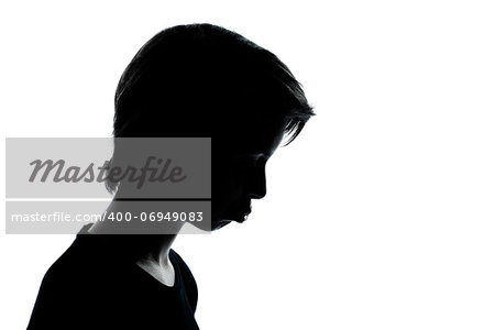 one caucasian young teenager silhouette boy or girl portrait moody pouting sad in studio cut out isolated on white background