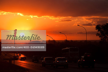 traffic at sunset in  Brasilia city capital of Brazil